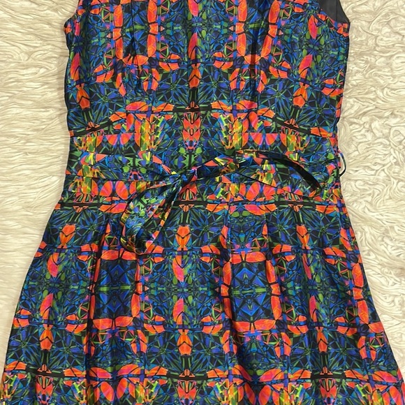 Hugo Hugo Boss Silk Multi Colored Stained Glass Geometric Tie Waist Dress - Picture 7 of 12